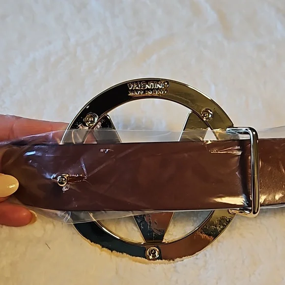 VALENTINO by Mario Valentino Giusy Forever Leather Belt Sz M *NWT* New Valentino By Mario Valentino Giusy Goldtone Metal V-Logo  main image 4
